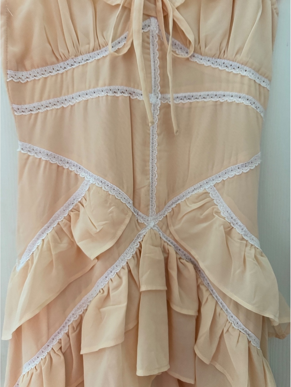 Altar’d State Peach Ruffled Maxi Dress with Lace Trim - Picture 3 of 8